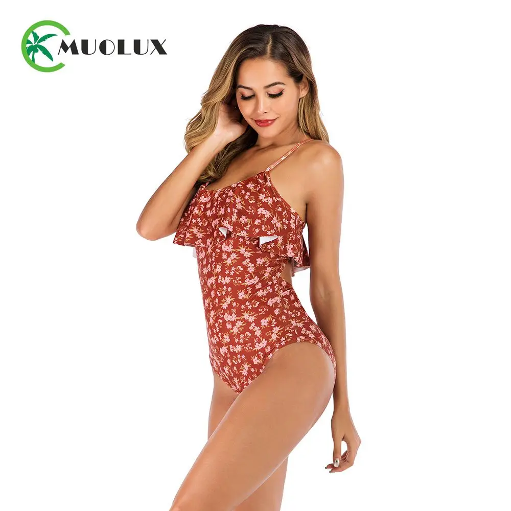 Женский купальный костюм с открытыми плечами и рюшами купальник открытой спиной