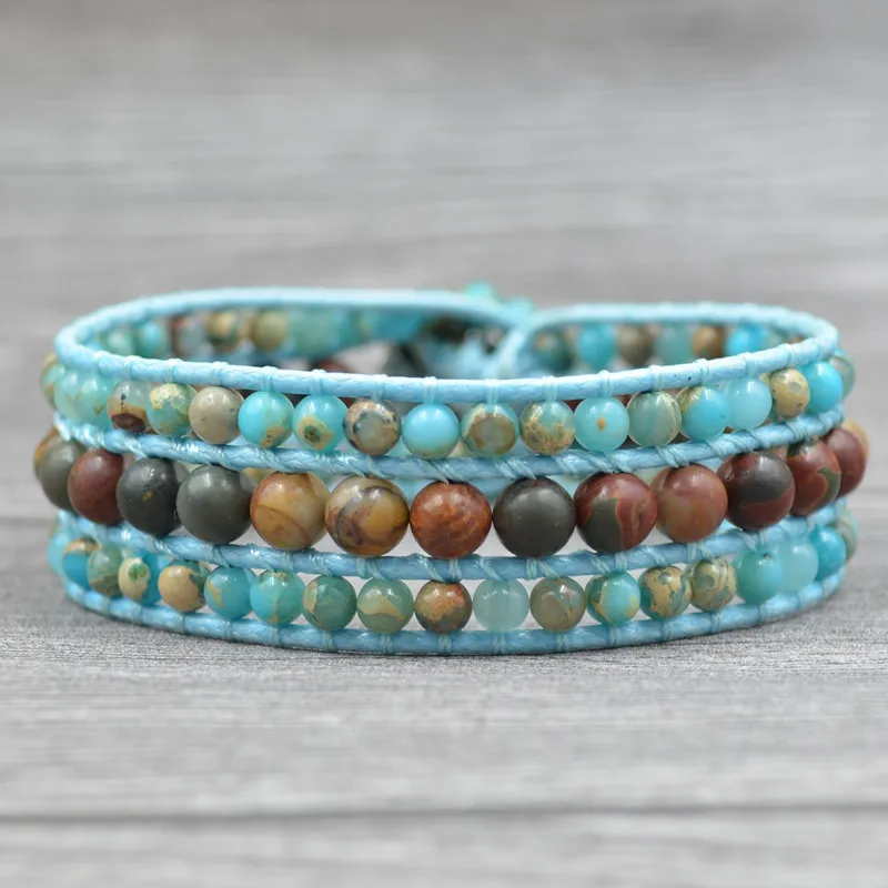 Оригинальный дизайн браслеты бохо из натурального камня кожаные