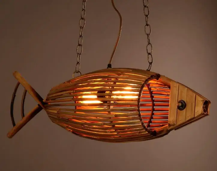 Деревянный светильник оригинальная Подвесная лампа для рыбы деревенский ретро