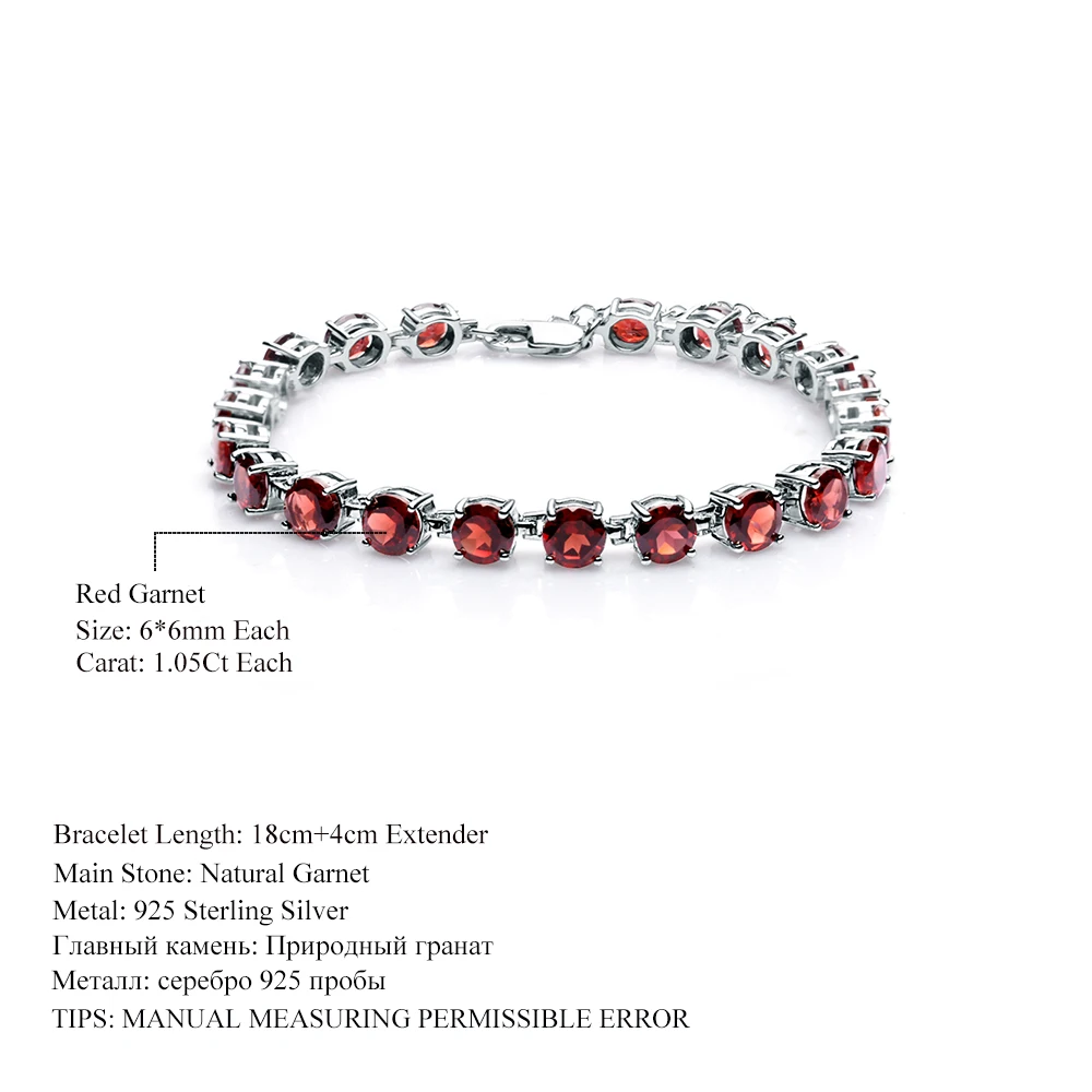 GEM'S балетный классический 22.11Ct круглый натуральный красный гранат драгоценный камень Теннисный браслет для женщин Soild 925 пробы серебряные ювелирные изделия