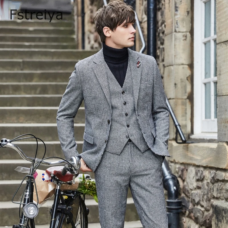 3 шт. мужские Твидовые костюмы из твида с брюками | Мужская одежда