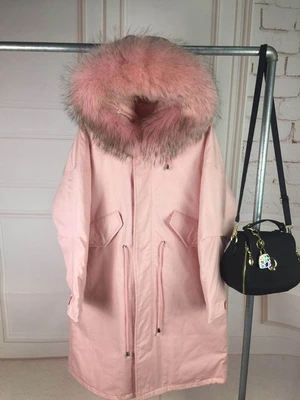 pink blacktip Парки mujer, зимние свободные женские Пуховики с воротником из натурального меха енота и капюшоном, Повседневная Длинная стеганая куртка, пальто для женщин - Цвет: pink blacktip
