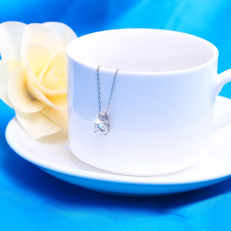 Warme Farben 925 Silver Necklace Fine Jewelry 1 Carat Zircon Stone Charm Women Pendant Fashion Collares Female | Украшения и