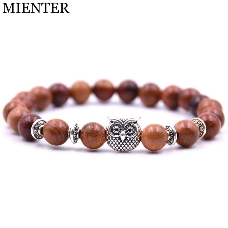 MIENTER модные головы Будды из натурального дерева Бисер браслет Для женщин мужчин