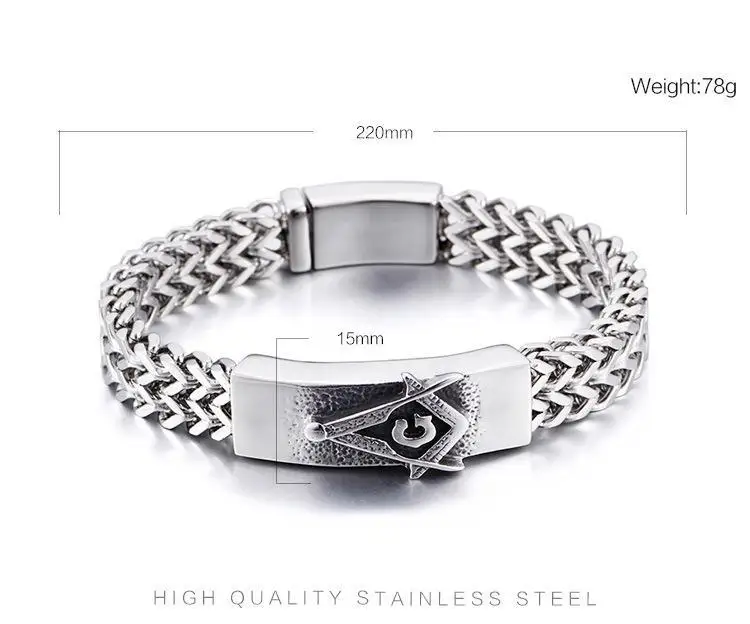 Мужской масонский браслет Uwin из нержавеющей стали 316L с религиозным символом