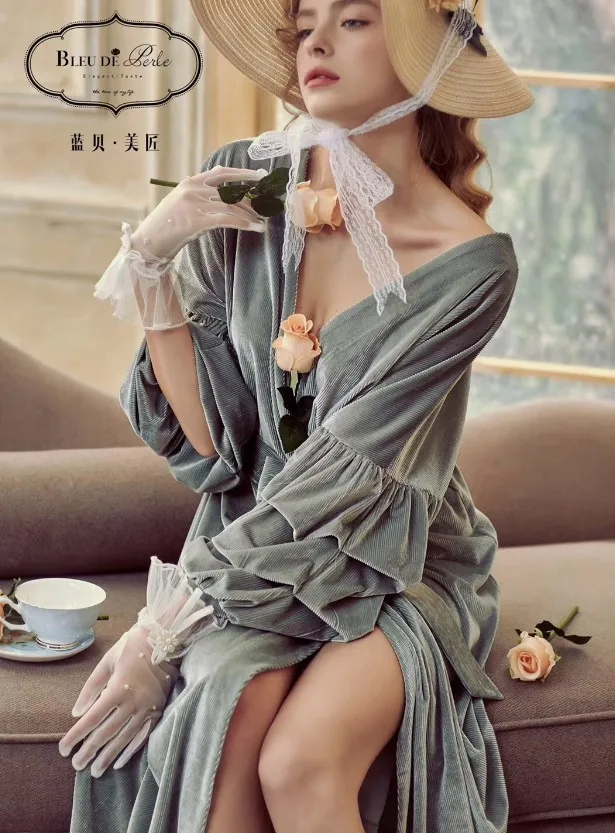 Женский бархатный халат в стиле ретро красивая фланелевая домашняя пижама