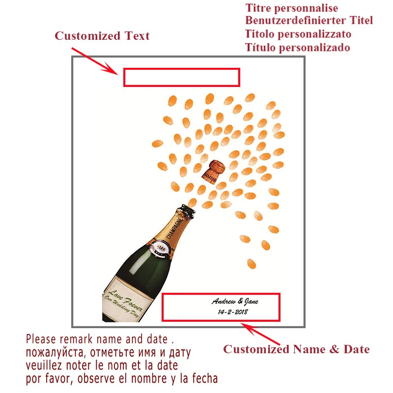 Отпечаток пальца Гостевая книга дома настенные картины DIY бокал для шампанского