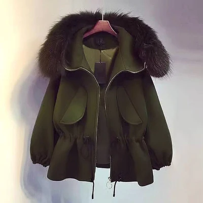 army green Осенняя зимняя куртка новая Женская Корейская простая шикарная шерстяная куртка Nagymaros с воротником и капюшоном короткая куртка Cassaco feminino d6 - Цвет: army green