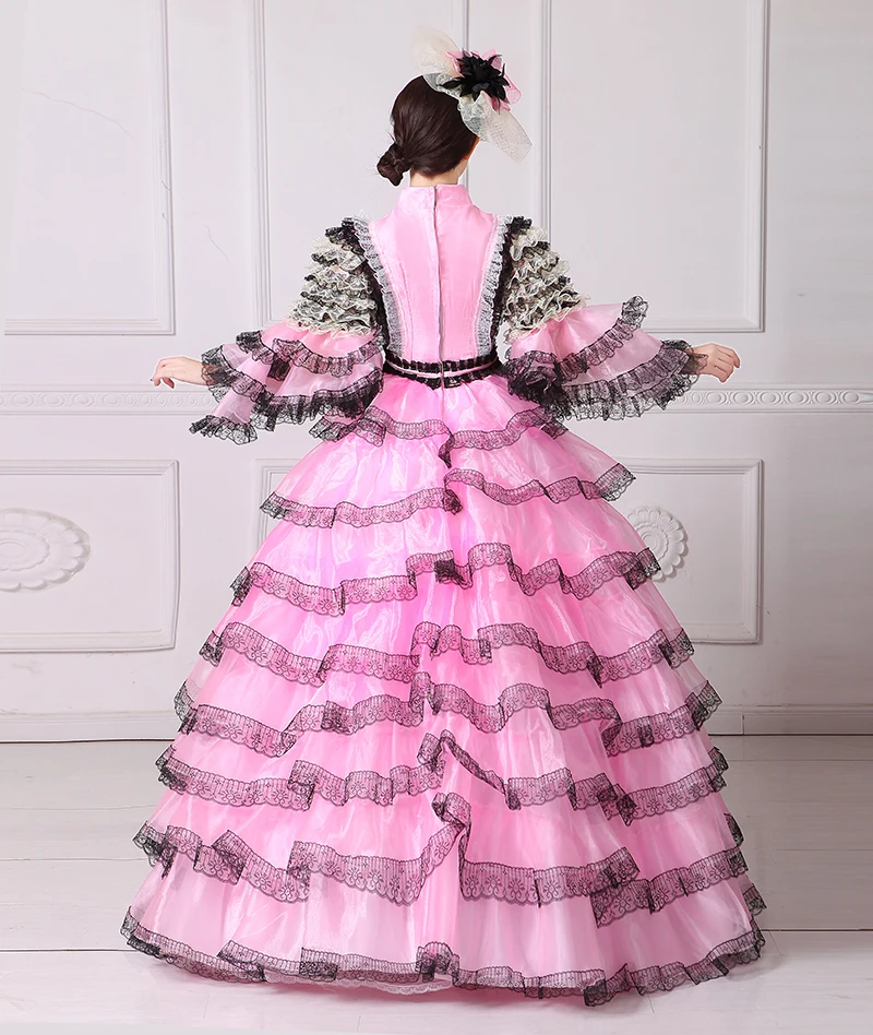 Розовое и черное кружевное маскарадное бальное платье вампира Marie Antoinette 18th