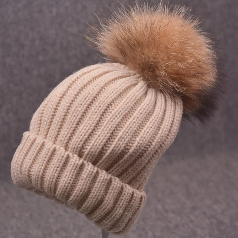 15 см большой шарик Мужская и женская шапка из натурального меха енота Толстая