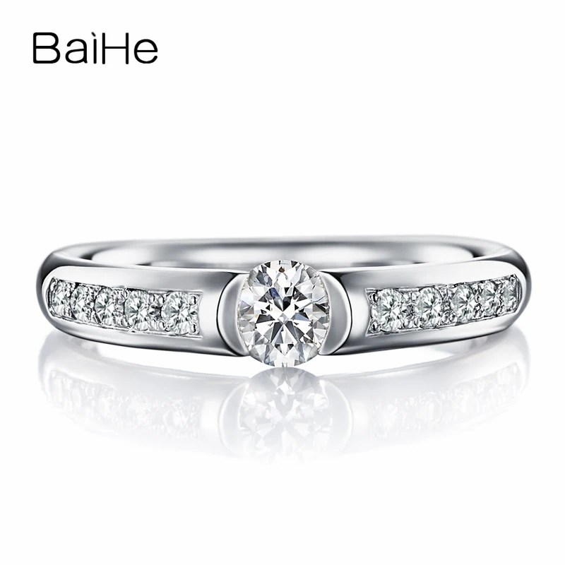 BAIHE Solid из белого золота 18 карат 0.20CT Certified H/SI круглый из натуральной Diamond Обручение Для женщин модный подарок для ювелирных изделий Кольцо