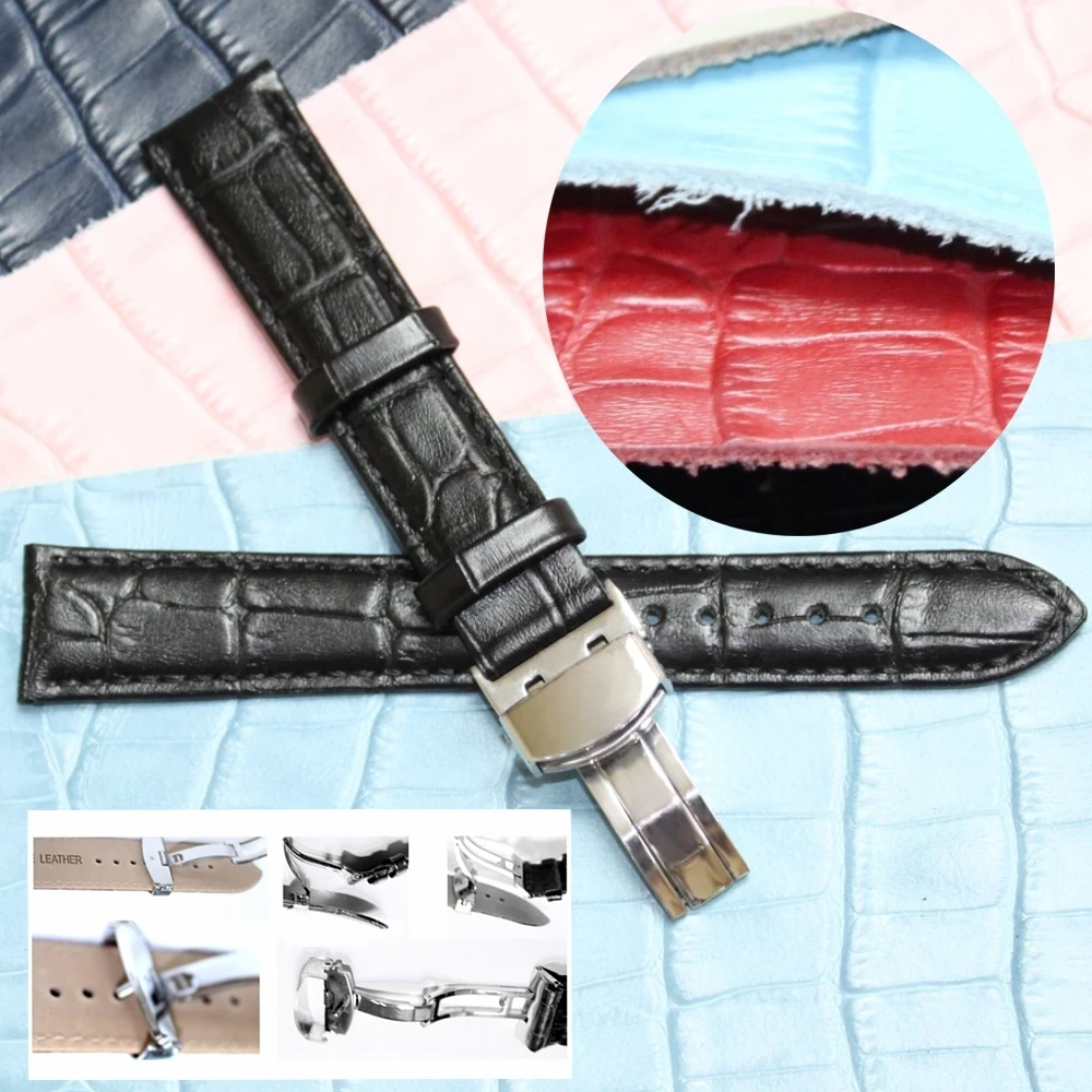 16 мм черный ремешок для часов из натуральной кожи унисекс Croco WB1037D16GB|watch band strap|band