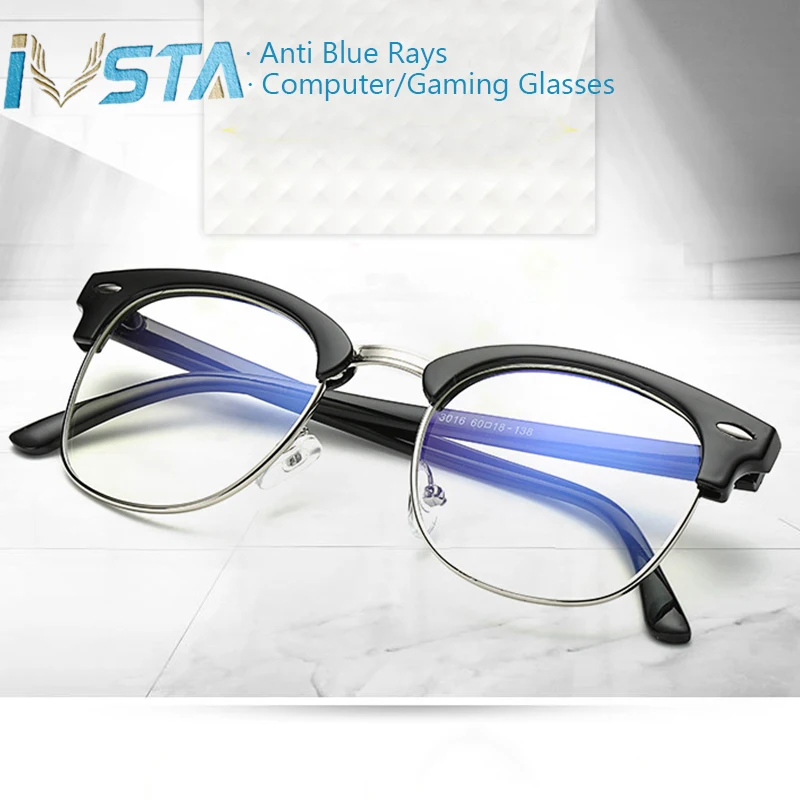

IVSTA Gaming Glasses Men anti blue rays Computer Glasses for Computer Protection Semi Rime Blue Light Spectacles Bamboo Color