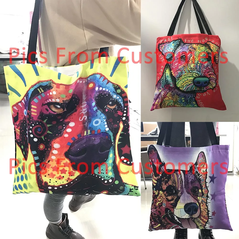 Милая Холщовая Сумка тоут для портретного домашнего животного художественная