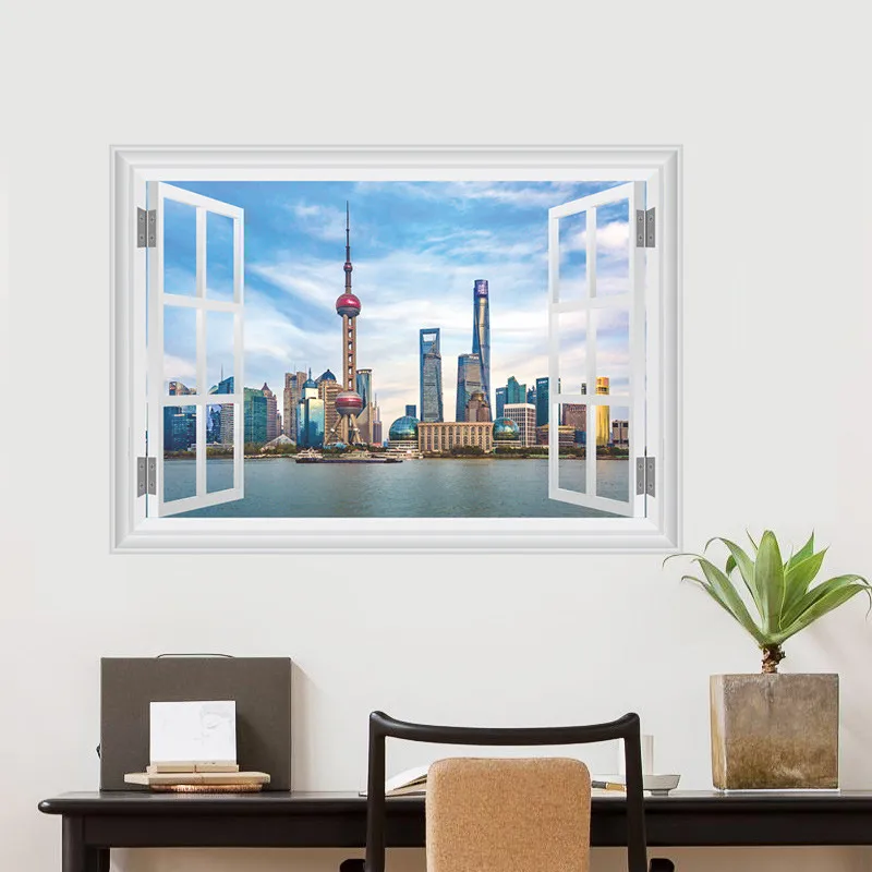 Китайские Шанхай настенные наклейки с пейзажами восточные жемчужины ТВ башня 3d