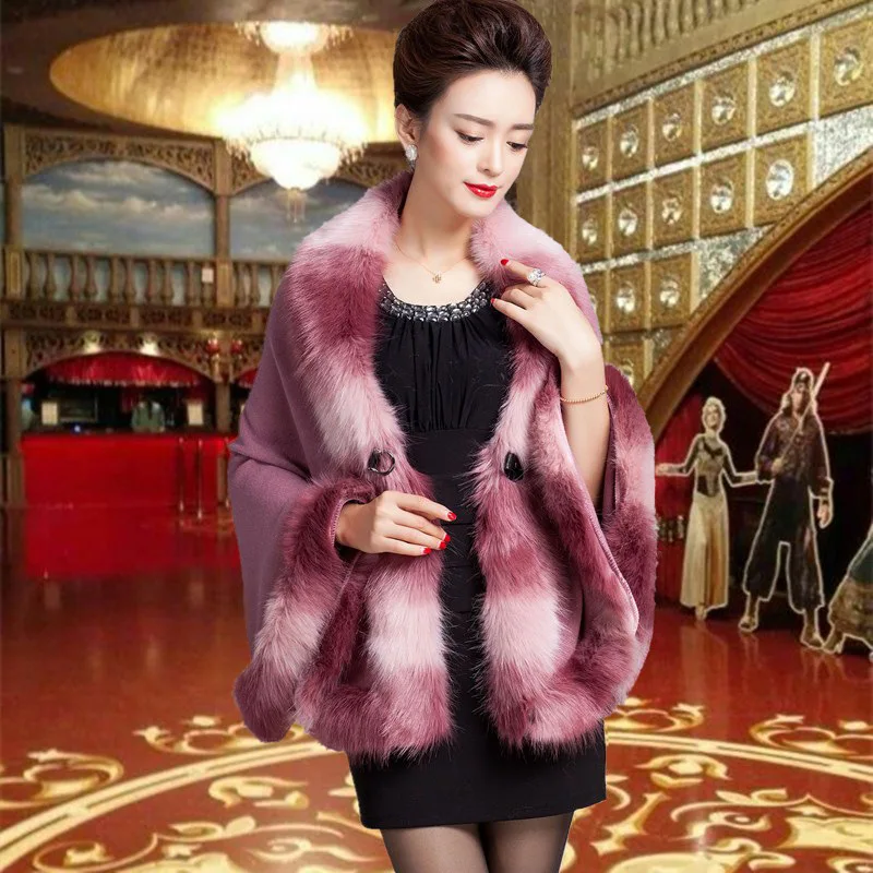 Новинка 2020 модная шерстяная кашемировая накидка из искусственного лисьего меха