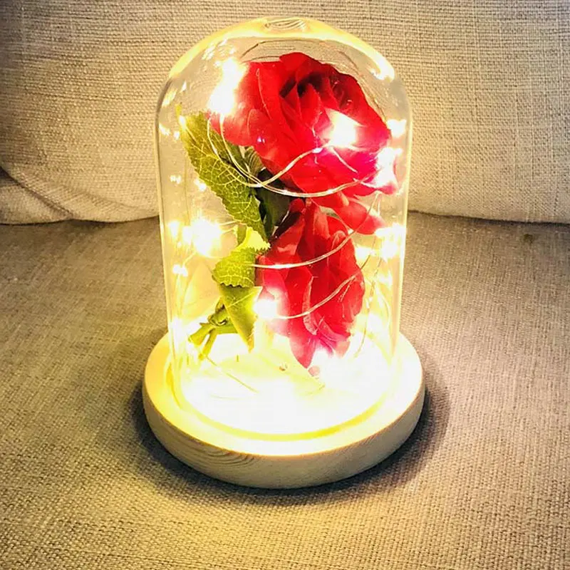 Beauty The Beast Rose Flowers in glass light bottle desk lamp romantic Valentine's Day Birthday Decoration lampshade ornament | Дом и сад