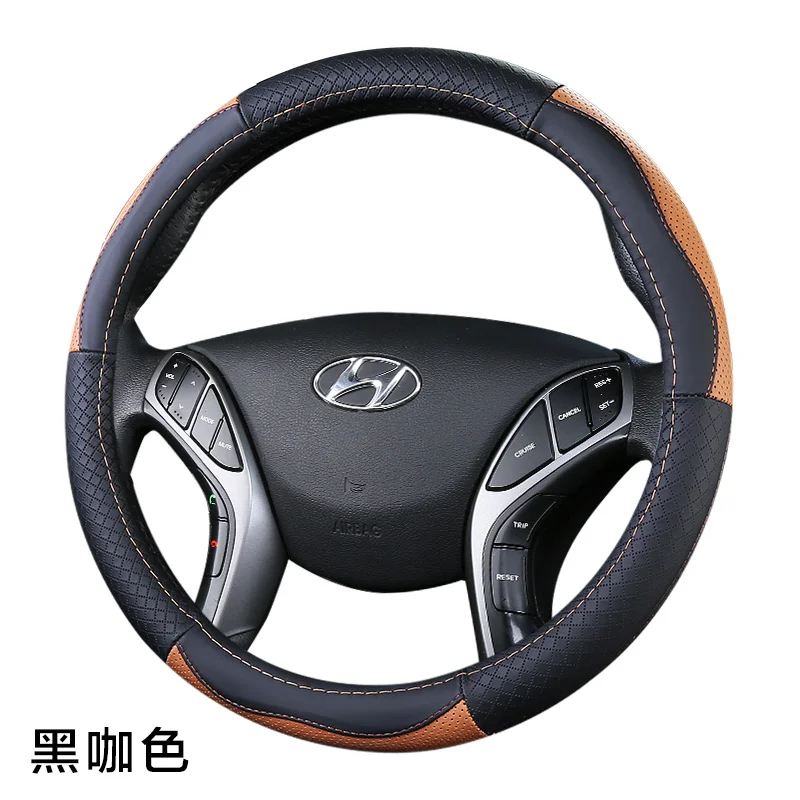 black with coffee Верхний слой кожаный руль чехлы для hyundai Grand I10 I20 I30 GT I40 Ix20 Ioniq велостер Xcent H-1 Starex Genesis Coupe - Название цвета: black with coffee
