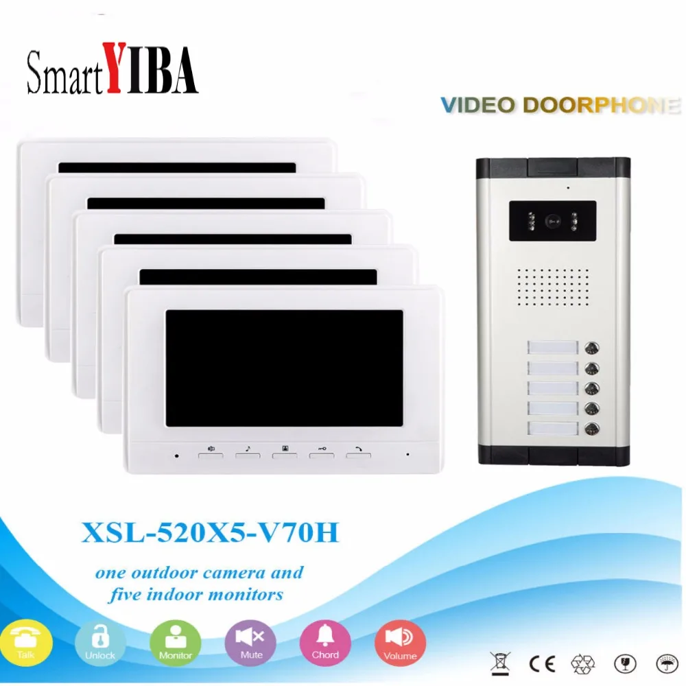 

SmartYIBA 7''Inch проводной Цвет видео-телефон двери видео-дверной звонок Домофон Системы комплект 5 мониторов + 1 ИК-камера с 5 кнопками