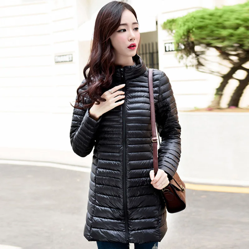 Женское пальто 90% белый утиный пух длинная куртка ультра легкие тонкие