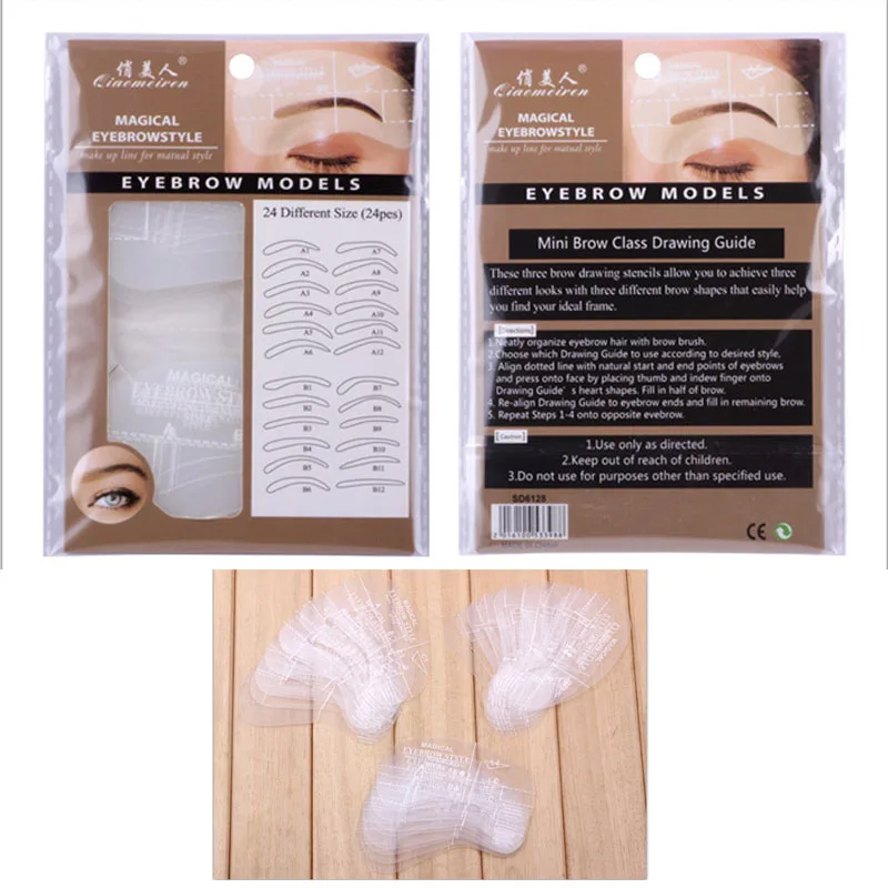 Eyebrow Stencil DIY Drawing Beginner Guide Styling Shaping Grooming Template Card Easy Makeup Beauty Kit 24 Pcs | Красота и здоровье