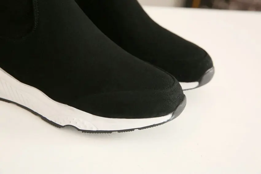 TASSLYNN/ г. Женские ботинки узкие сапоги выше колена из PU искусственной замши в Корейском стиле женская обувь из эластичной ткани на молнии, размеры 34-39