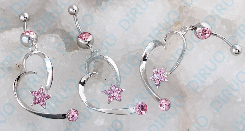 High Quality 316L Surgical Steel Piercing Heart and star Pendant Navel Ring Belly Button Rings Body Jewelry |