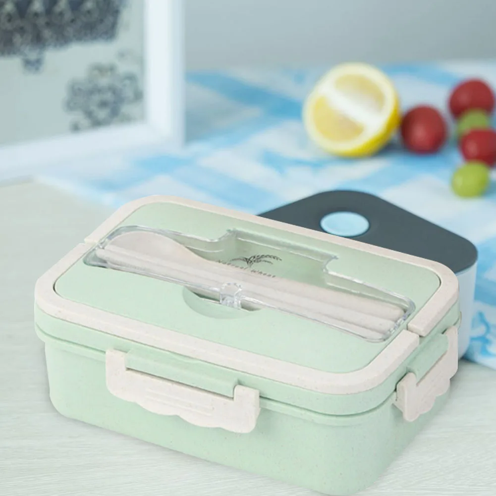 Здоровый материал Ланч-бокс Пшеничная солома Bento коробки герметичная посуда контейнер для хранения еды Ланчбокс с ложкой