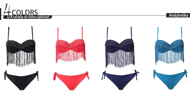 Andzhelika bikini женский купальник бикини с бахромой и пуш апп эффектом AK85081-1