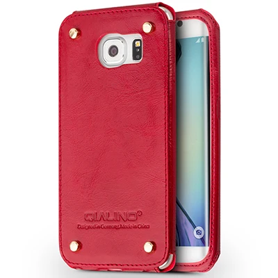 QIALINO уникальный дизайн чехол для телефона из натуральной кожи для samsung Galaxy S6 edge дизайн с заклепками сзади защита телефона и кожи - Цвет: s6 edge red