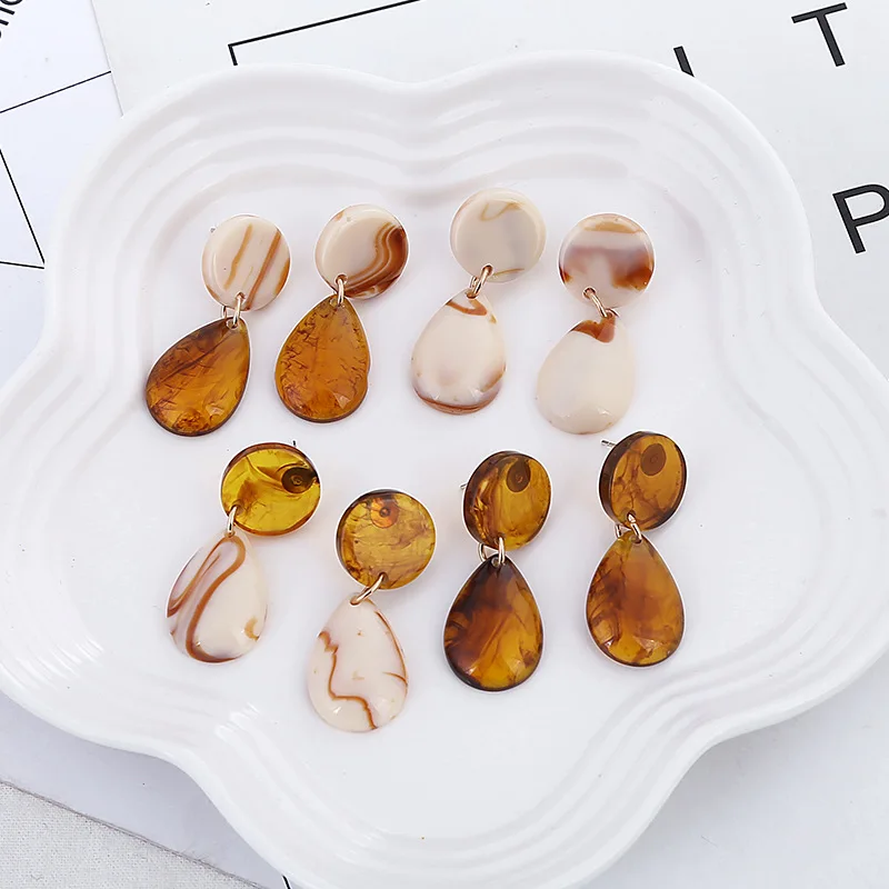 New Resin Acrylic Beige Round Water Drop Earrings Leopard Fashion Acetate Small Earings Jewelry 2020 Pendientes | Украшения и