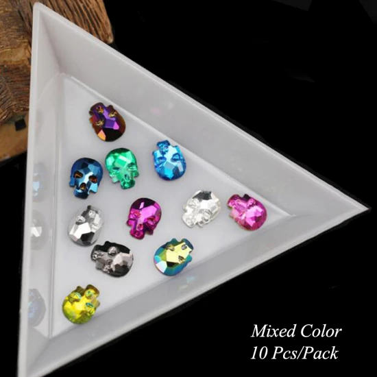 10pcs Mixed Color 1 упаковка, стразы для маникюра с черепом и костями, для маникюра, с плоской задней частью, кристаллы, драгоценные камни, неправильные ювелирные украшения, аксессуары TR963 - Цвет: 10pcs Mixed Color