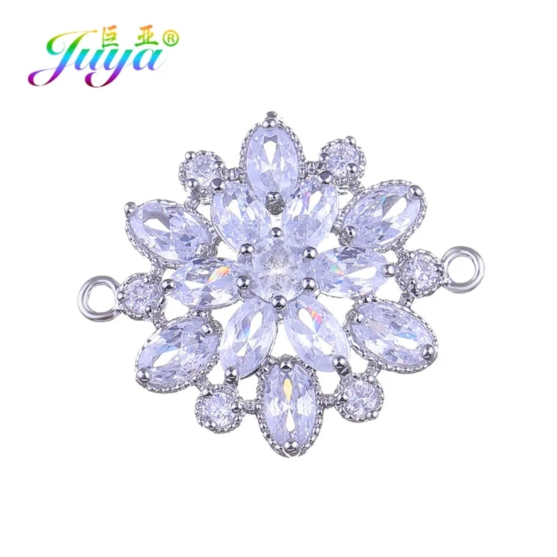 White Gold Juya, серьги ручной работы, материал, прозрачный кубический цирконий, цветок, кольца для женщин, модные браслеты, висячие серьги, изготовление - Цвет: White Gold