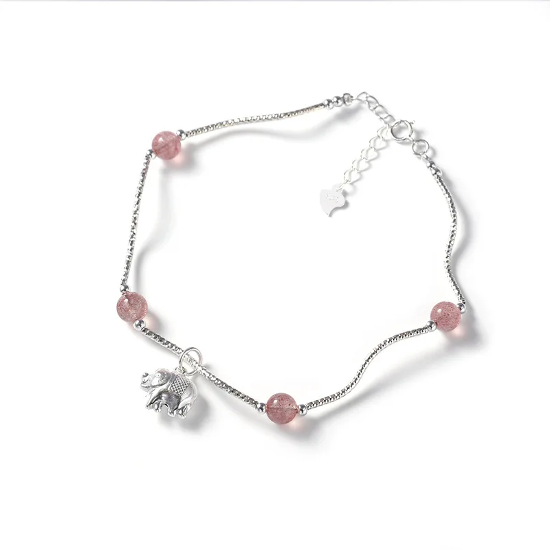 

Fashion Genuine 925 Sterling Silver Ankle Bracelet Strawberry Crystal Elephant Anklets For Woman's Fashion Summer Jewelry