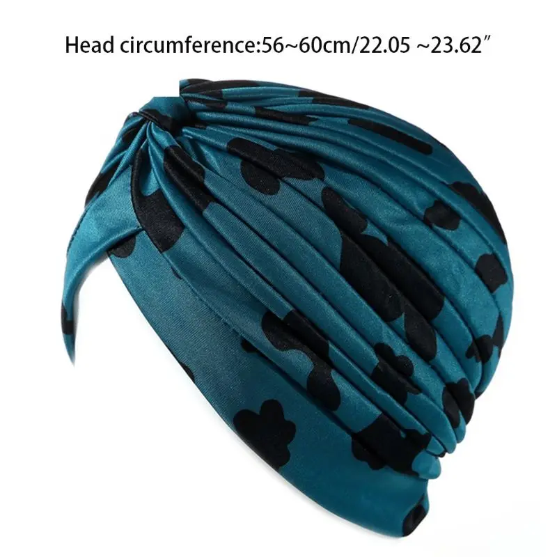

Womens Colored Camouflage Dotted Print Turban Hat Twist Knotted Front India Chemo Cap Pleated Wrinkle Stretchy Beanie Head Wrap