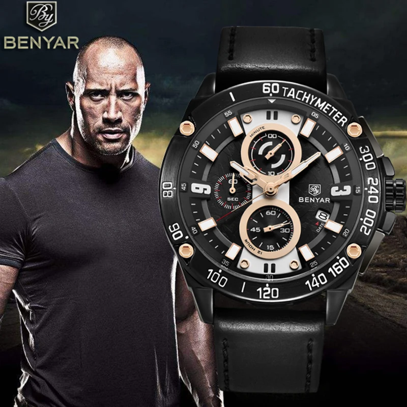 

Мужские часы BENYAR 2019, роскошные брендовые кварцевые часы, мужские военные повседневные модные водонепроницаемые спортивные часы с кожаным р...