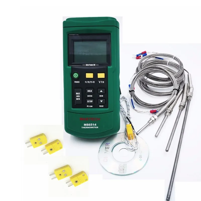 MASTECH MS6514 двухканальный цифровой термометр+ 30 мм 50 мм 100 мм 200 мм k-тип термопары Датчик температуры зонд 2 метра