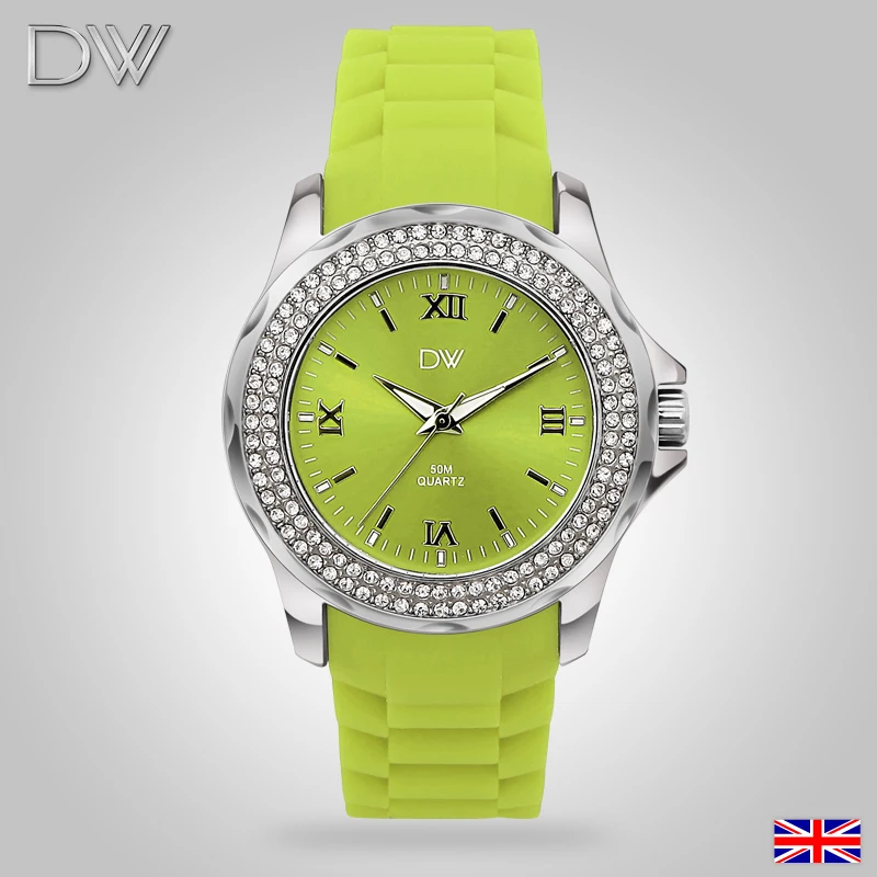 dw genuine diamond ladies colored stainless steel sports watch comfort woman Mid-Autumn Festival gift silicone band round female | Наручные