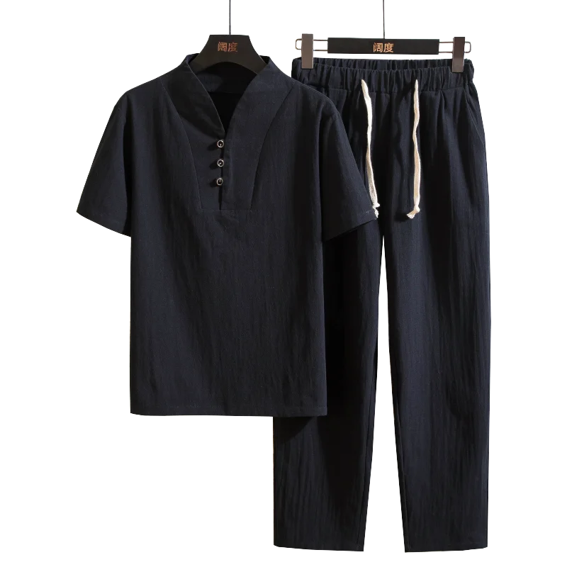 Мужские льняные комплекты из 2 предметов с коротким рукавом летние винтажные