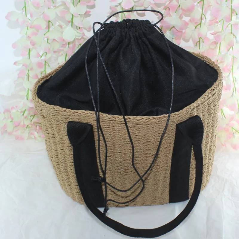 

2018 New Crossbody Bags for Women Straw Bucket Shoulder Bag Female Woven Drawstring Vintage Durable beach bag Sac Main Femme