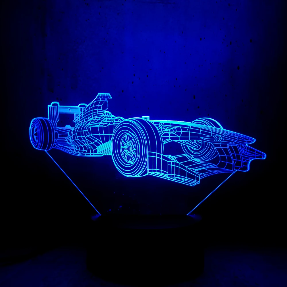 Четырехколесный гоночный автомобиль 3D светодиодный светильник ночник для