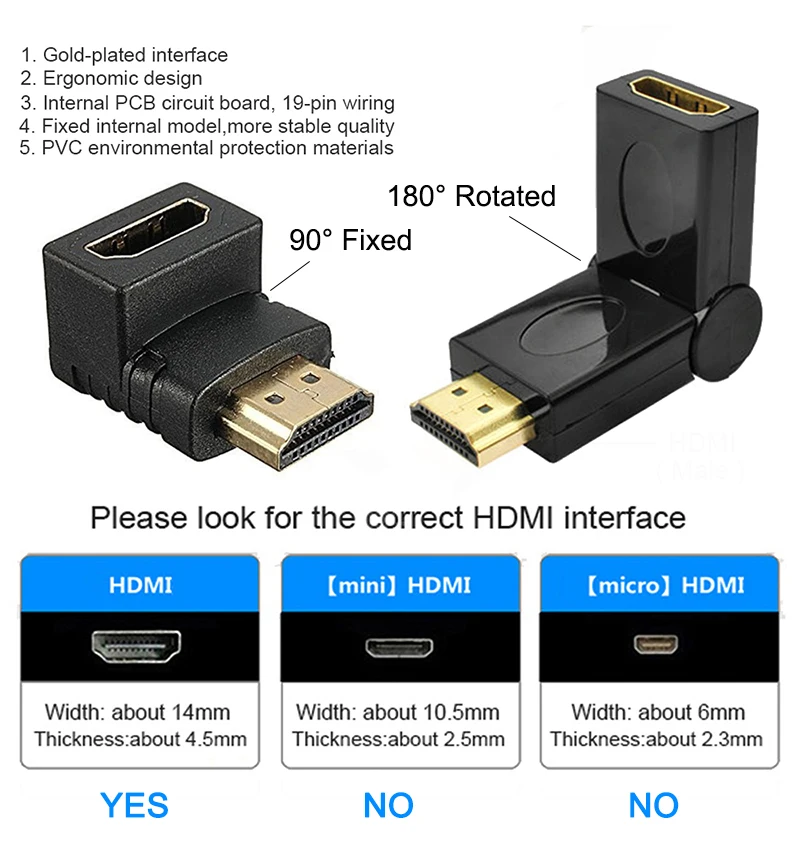 HDMI к HDMI кабель удлинитель 90 180 градусов Угол Вращающийся адаптер мужчин и женщин HDMI поворотный складной конвертер для HDTV Xbox 360