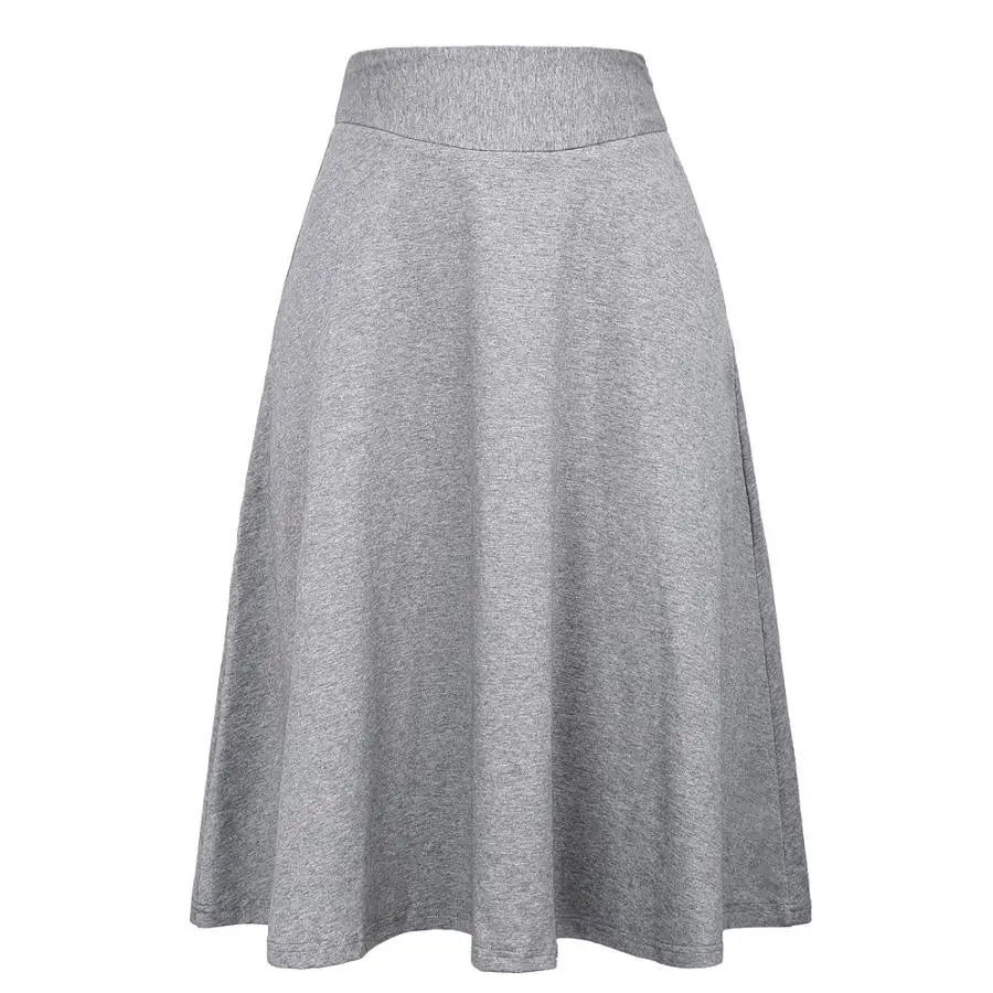 grey skirt 3 Летние модные юбки, Женская офисная юбка с высокой талией, Saias faldas jupe, элегантная винтажная Хлопковая женская плиссированная юбка миди - Цвет: grey skirt 3