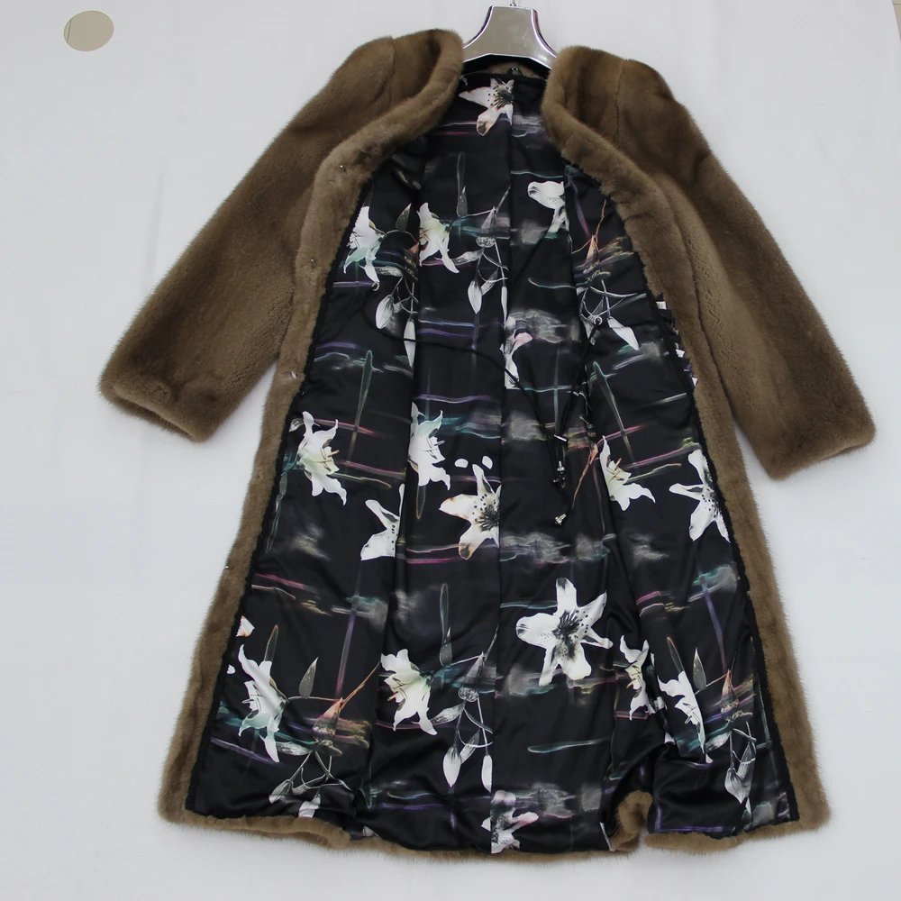 Real Mink Fur New Fashion Women Coat with V-Neck Winter X-Long Slim Warm Jacket | Женская одежда