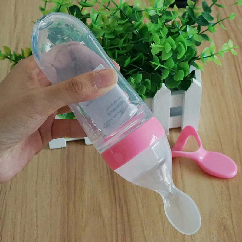 

Baby Silicone Feeding Bottles with Spoon Toddler Kids Milk Feeder Bottles