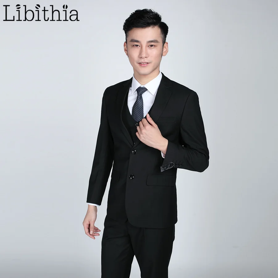

(Jacket+pant+tie) Men's Slim Fit Suits Men Costume Homme Male Clothes Blazer For Wedding Dresses Jaqueta Masculino Black S321