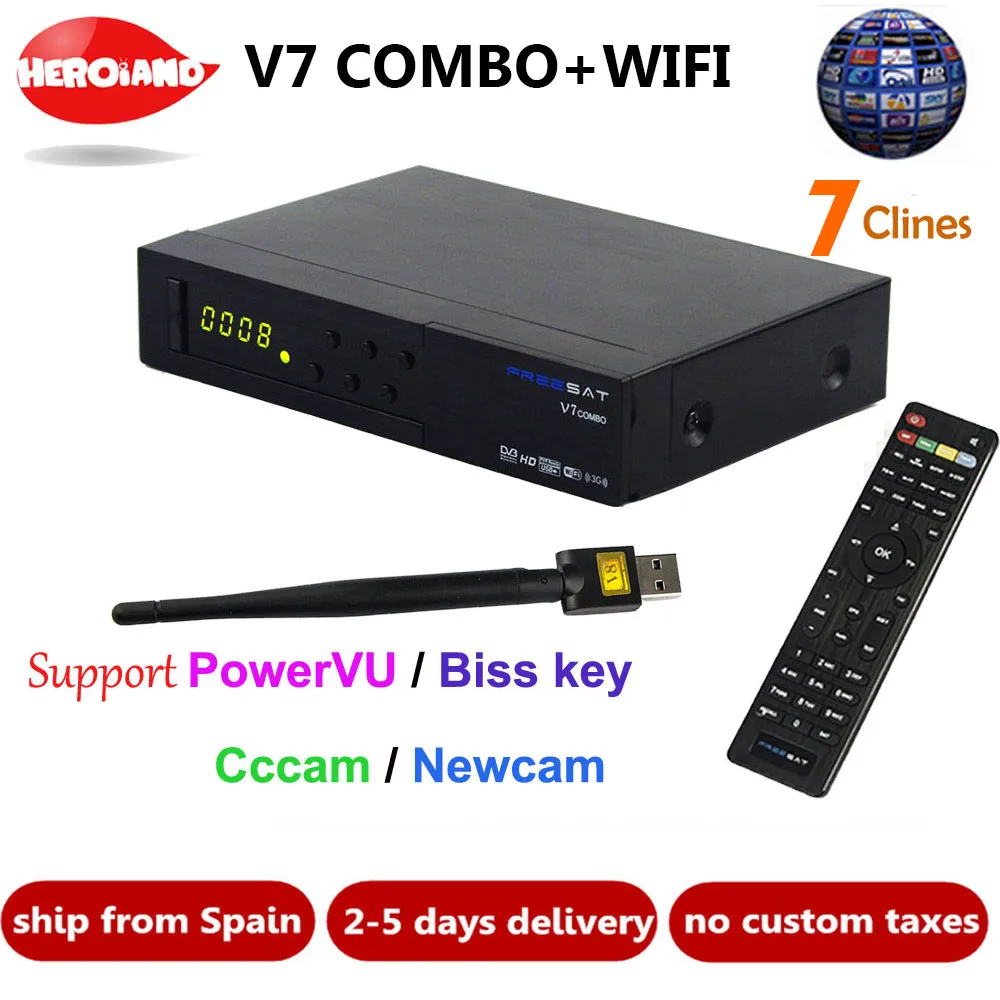 [Натуральная кожа] Freesat V7 комбо приемное устройство HD спутниковый ресивер DVB S2 T2