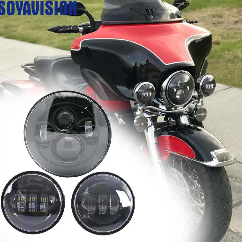 Для Harley мотоциклетный светильник Electra Glide Softail Fat Boy Touring 7 дюймов для Harley светодиодный головной светильник с 4,5 дюймовыми противотуманными фарами