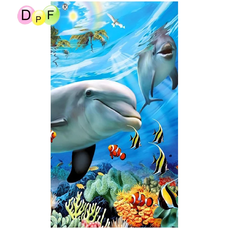 DPF 5D full Round Diamond Painting Mosaic curious dolphin star DIY Magic Cube Cross Stitch art crafts Embroidery Decor | Дом и сад