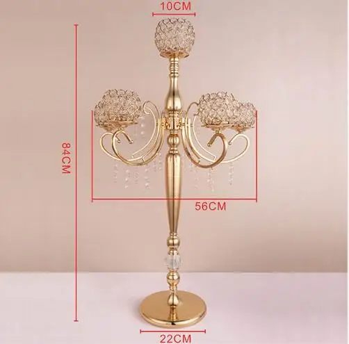 

10PCS/LOT Metal Gold Candle Holders 84CM 5-Arms With Crystals Stand Pillar Candlestick For Wedding Portavelas Candelabra